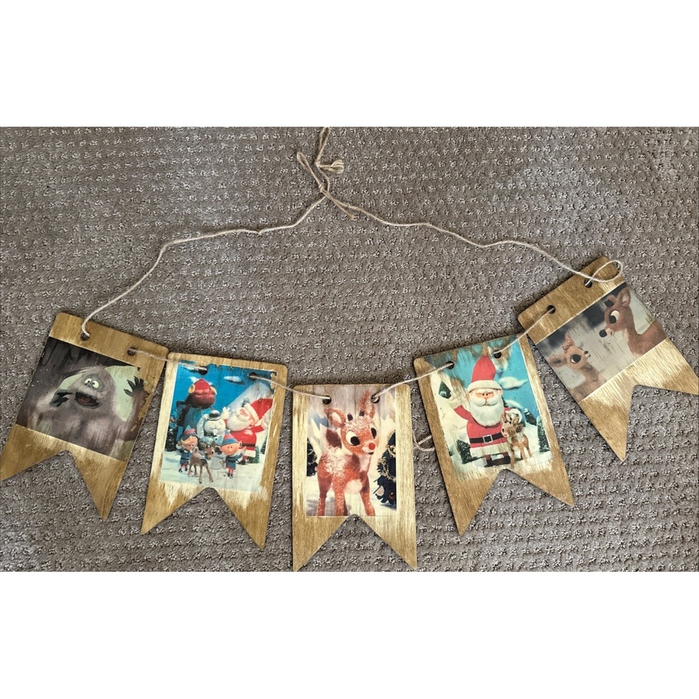 5 Handcrafted Wooden RUDOLPH Christmas Ornaments / REINDEER Garland Hanging